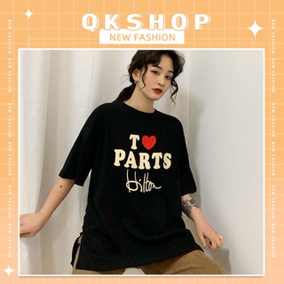 QKshop ✨เสื้อยืดคอกลมทรงตัวยาวแขนสามส่วน เนื้อผ้านิ่มสวมใส่สบาย สีสดสกรีนลายอักษรภาษาอังกฤษ  เฟี้ยวสุดๆ 🔥