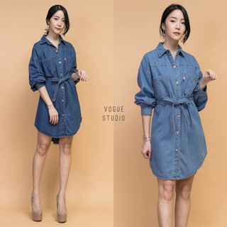 New!! Denim Shirt Dress : เดรสยีนส์คอเชิ๊ต ทรงไหล่ตกสไตล์เกาหลี