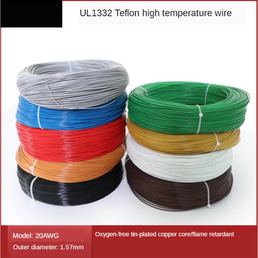 UL1332 เทฟลอนอุณหภูมิสูงลวด PTFE ลวดทองแดงทนกรดและด่างสายไฟ 22AWG/24AWG/26AWG/28AWG-10Meters