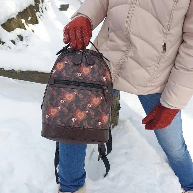 COACH Barrow Backpack With Horse And Carriage Print And Hearts Oxblood(COACH F79024)SIZE :23.5cm (L)