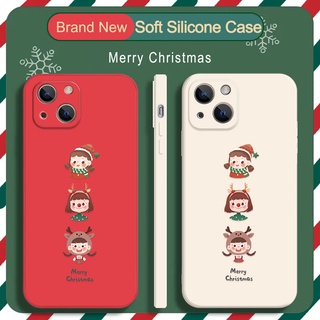 เคสโทรศัพท์มือถือ ซิลิโคนนิ่ม ขอบตรง ลาย Merry Christmas น่ารัก สําหรับ iPhone 14 Pro 11 12Pro 13Pro Max 14Plus