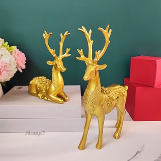 [HOMYL1] Elk Statue Resin Crafts Figurine Sculpture Home Christmas Decors