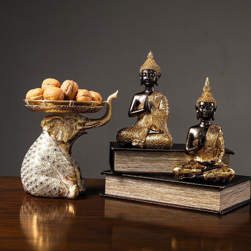 ✜☂Golden Buddha Statue Resin Figurine Hand MadeThai Buda Buddha Statue Crafts Decorative Ornament Home Decor
