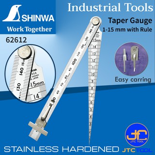 เตเปอร์เกจพร้อมไม้บรรทัด [1-15มิล]/[1-150มิล] - Taper Gauge with Rule No.62612 [Brand: Shinwa]