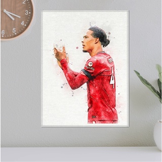 โปสเตอร์ ผ้าแคนวาส Virgil van Dijk Liverpool เวอร์จิล ฟาน ไดจ์ค นักเตะ ลิเวอร์พูล ภาพวาด ศิลปะ นักบอล นักฟุตบอล