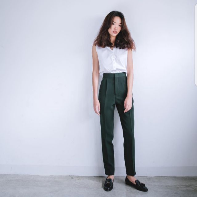 solasa brand : high waisted pants in dark green