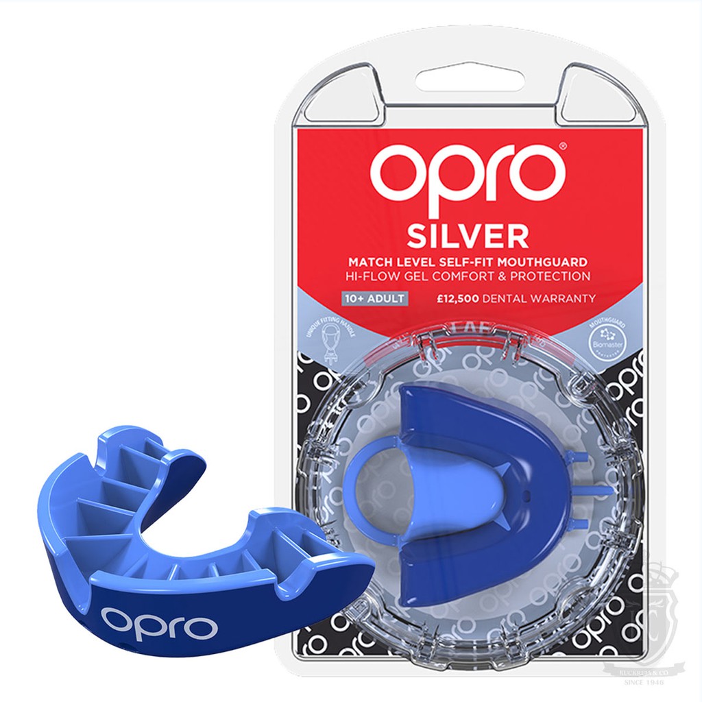 Opro Gen 4 Silver Mouthguard - สีน้ําเงินอาวุโส/จูเนียร์