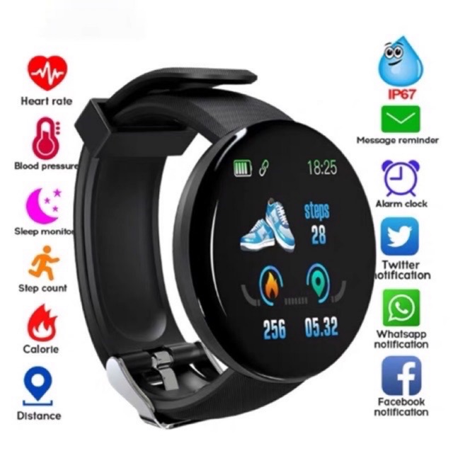 สมาร์ทนาฬิกา รุ่น D18 Smart watch การตรวจสอบความดันโลหิตอัตราการเต้นหัวใจ นาฬิกาอัจฉริยะ For IOS,Andriod
