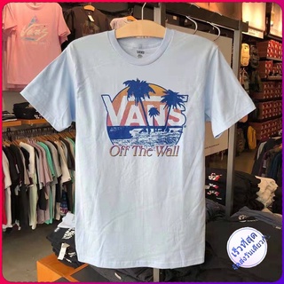 Vans เสื้อยืดลําลองแฟชั่นสําหรับผู้ชายแขนสั้นคอกลมพิมพ์ลาย