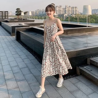 SGH0048 เดรสยาวลายดอกไม้สีแดง กระโปงพริ้ว ผ้านิ่มใส่สบาย