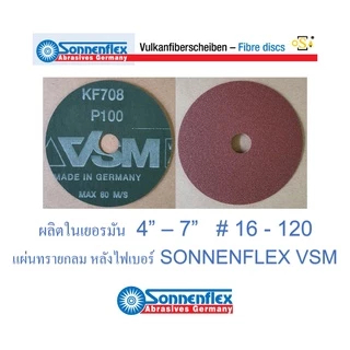 กระดาษทรายกลม ผลิตในเยอรมัน รุ่น Aluminium Oxide หลังไฟเบอร์ ขนาด 4" - 7" เบอร์ # 16 - 120 ยี่ห้อ SONNENFLEX VSM