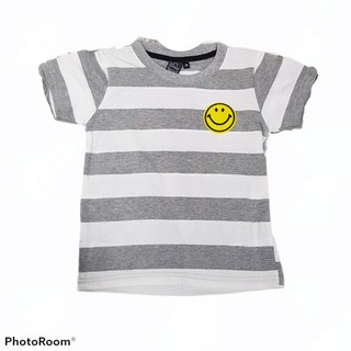 เสื้อยืดเด็กSmileyหน้ายิ้มลายทางเทา