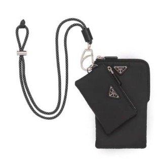 🔥🔥PRADA DROPS BLACK NYLON MINI TRICK DOUBLE POUCH POCONE LANYARD SET MOBLIE PHONE CASE WITH NECK STRAP