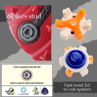 ปุ่มรองเท้ากอล์ฟ 1pcs.Spikes golf shoes แบบรุ่น  Fast twist tri-rok Insert System  (ไม่มีรู/เดือยกลางปุ่ม)(orange)