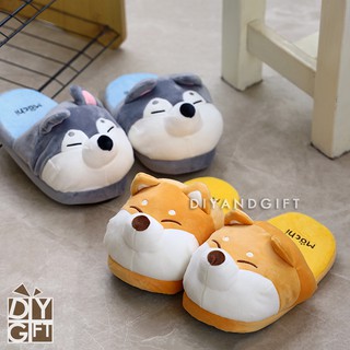 รองเท้าแตะสลิปเปอร์ สำหรับใส่ภายในบ้าน หรืออาคาร Indoor Slippers รูปน้องหมาชิบะ  Size 35 - 40 (รหัส daily0002)