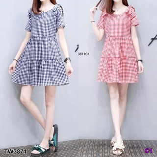 TwinsShopVip💗พร้อมส่ง TW3871 เดรสสก๊อต โบว์ไหล่