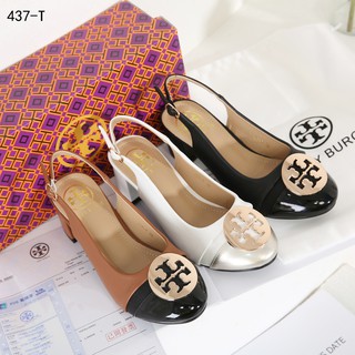 Tory Burch Minnie 437-T รองเท้าส้นสูง เมทัลลิก เปิดนิ้วเท้า