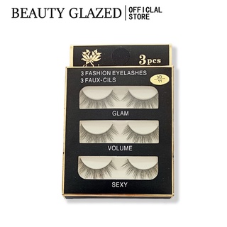 BEAUTY GLAZED ขนตาปลอม 3 มิติ แบบหนา ยาว 3 คู่