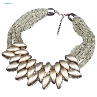 b_argon399 Fashion Necklace Multi-layer Leaf Pendant Necklace Braided for Party