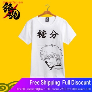 ผ้าฝ้าย 100% เสื้อยืดลำลอง เสื้อยืดคอกลมแขนสั้นผ้าฝ้ายพิมพ์ลาย Gintama Sugar Popular T-shirtsS-3XL