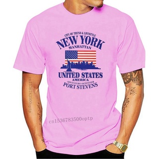 ผ้าฝ้ายคอกลมเสื้อยืดแขนสั้น ผ้าฝ้าย พิมพ์ลาย New York USA สไตล์สตรีท สําหรับผู้ชายfrom S-4XL