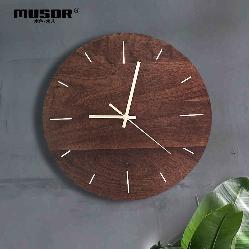 Creative Home ของขวัญตกแต่งไม้ North American วอลนัทสีดํา 40 ซม.Nordic INS สไตล์ทองแดงไม้นาฬิกา h0ig