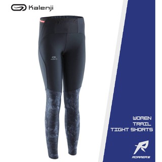 KALENJI WOMENS TRAIL RUNNING TIGHTS - BLACK ORANGE กางเกงวิ่งเทรล ขายาว รัดรูป สำหรับผู้หญิง