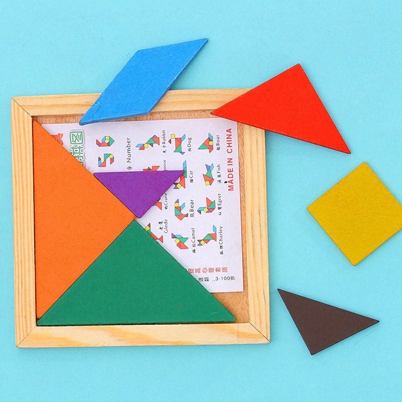 แทนแกรม tangram ตัวต่อไม้ปริศนา7 ชิ้น รูปทรงเลขาคณิต พัฒนาการคิดวิเคราะห์ ฝึกสมาธิ สร้างสรรค์