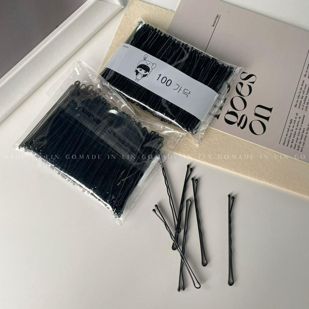 กิ๊บติดผมหน้าม้า แบบเรียบ สีดํา สไตล์เกาหลี สําหรับผู้หญิง 100 ชิ้น 100 ชิ้น