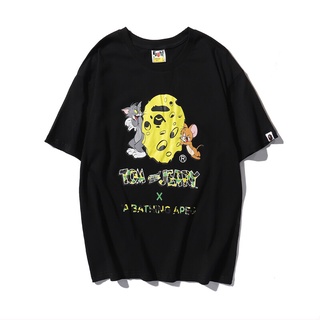 HH Genuine BAPE ทอมและเจอร์รี่ชีสสีเหลืองเสื้อยืดผ้าฝ้ายชายหญิง Universal คอกลมแขนสั้นฤดูร้อน Cool Top เสื้อยืดคอกลม