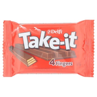 🔥ยอดนิยม!! เดลฟี่ เทค อิท ช็อกโกแลตนมสอดไส้เวเฟอร์ 37กรัม Delfi Take-it Crispy Wafer Fingers in Milk Chocolate 37g