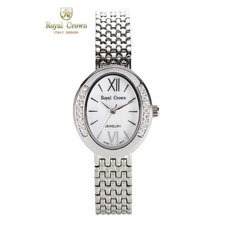 Royal Crown นาฬิกาผู้หญิง รุ่น 6309 silver สแตนเลส  (แถมแหวนเพชร CZ &amp; ต่างหูพลอยแท้)