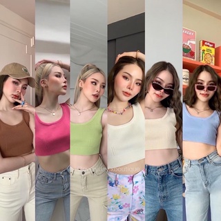 𝑁𝑒𝑤✨"Candy Crop"🍭(290฿ฟรีส่ง)  เสื้อครอปบรา เนื้อผ้าไหมพรม knit งานนี้น่ารักสุดๆ คัทติ้งเป๊ะ ใส่แล้วกระชับลำตัว everyday