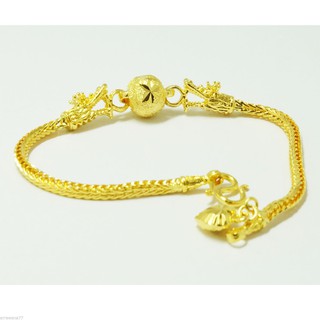 สร้อยข้อมือทอง ลายมังกรคาบลูกโลก งานทองชุบไมครอน ชุบเศษทองคำแท้ 96.5% หนัก 1 บาท เครื่องประดับทองชุบ ทองหุ้ม ทองโคลนนิ่ง