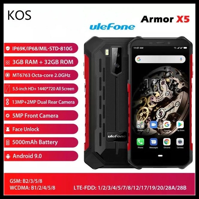 โทรศัพท์ที่ทนทาน Ulefone Armor X5  3GB + 32GB IP68 / IP69K Triple-Proofing, แบตเตอรี่ 5000mAh, 5.5 นิ้ว Android 9.0