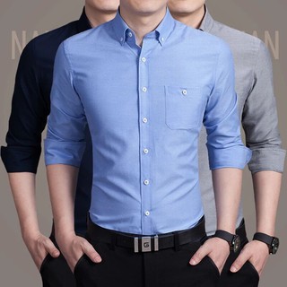 เสื้อเชิ้ตแขนยาวลําลอง ขนาดใหญ่ สีพื้น สําหรับผู้ชาย ไซซ์ M - 5XL