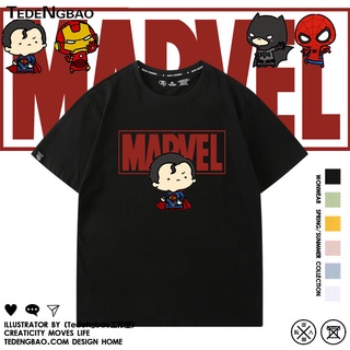 [S-5XL]เสื้อยืดแขนสั้น ผ้าฝ้ายแท้ พิมพ์ลาย Marvel Hero Superman Spiderman แฟชั่นฤดูร้อน สไตล์สตรีท