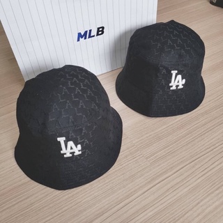 พร้อมส่ง MLB monogram jacquard bucket hat หมวกปีกสีดำ โลโก้LA 🖤🖤 สีดำ logo ny สีดำ ดำล้วน