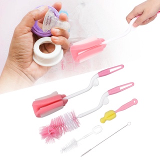 คลังสินค้าใส 5pcs Baby Children Feeding Bottle Cleaning Brush Set Straw Feeding Bottle Sponge Brush