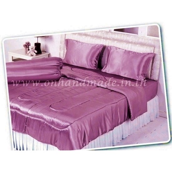 OHM ผ้าปูที่นอนและผ้านวมคลุมเตียง ผ้าซาตินแท้ 440 เส้น ขนาด 6 ฟุต 6 ชิ้น (สีชมพูกลีบบัว)