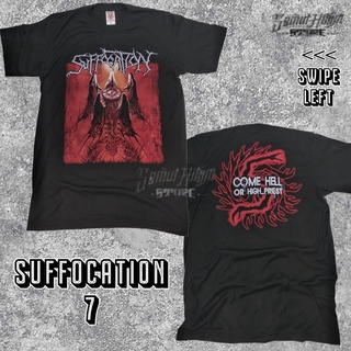 เสื้อยืดผ้าฝ้ายพิมพ์ลายแฟชั่น เสื้อยืด พิมพ์ลายวงดนตรี Suffocation COME Hell OR HIGH PRIEST สําหรับผู้ชาย