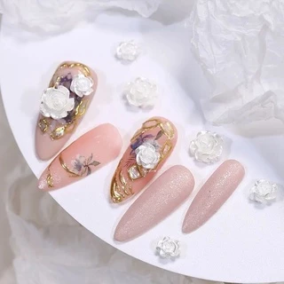 Rou Bao ดอกคามิเลีย ดอกกุหลาบ สีขาว ไข่มุก เรซิ่น สําหรับตกแต่งเล็บ DIY 50 ชิ้น