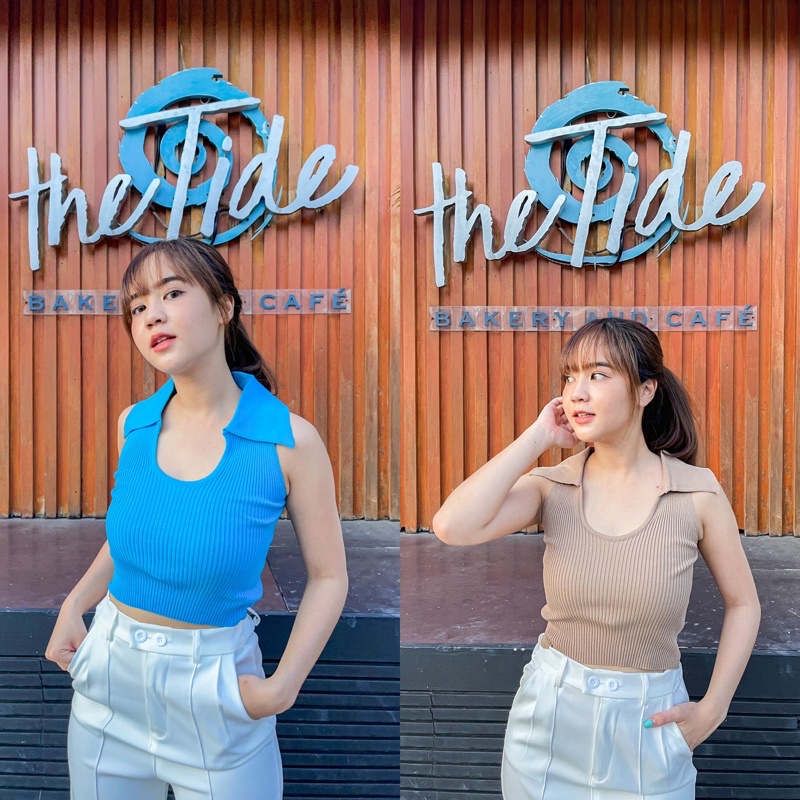 PATTHA “เสื้อครอปท็อปแขนกุด คอปก“ PTN236