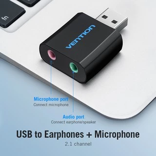Vention USB ซาวน์การ์ด และตัวแยกซาวน์การ์ด เสียงสเตอริโอ และไมค์ ขนาด 3.5 มม อะแดปเตอร์เสียง USB