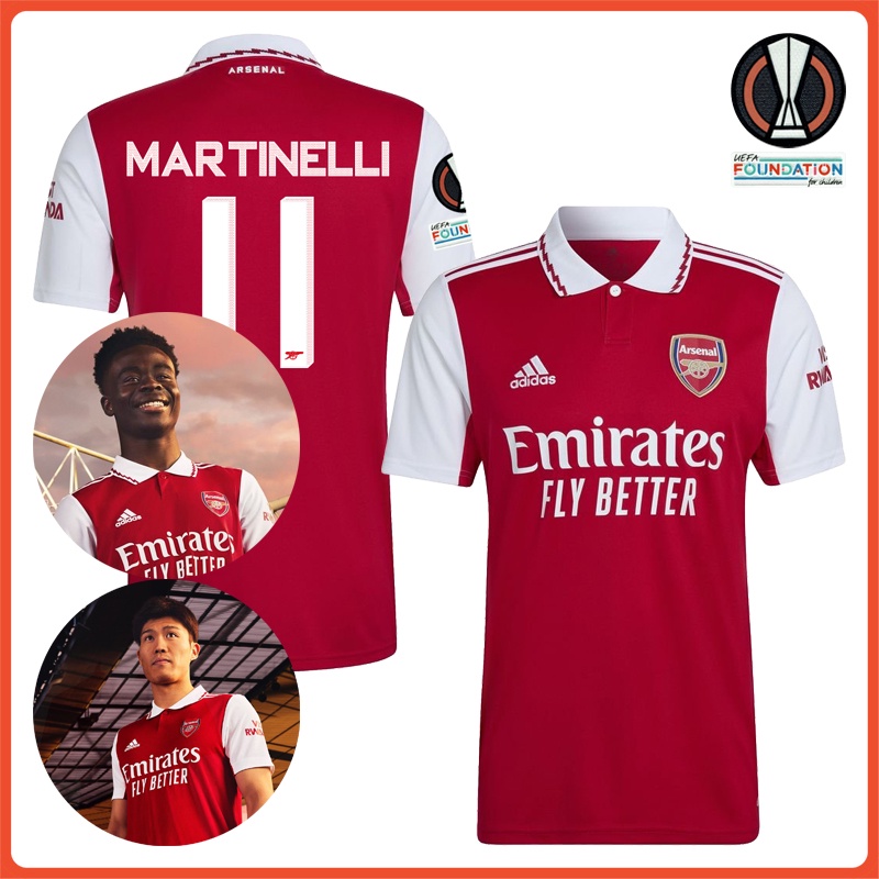 เสื้อกีฬาแขนสั้น ลายทีมฟุตบอล Martinelli SAKA Lacazette Smith GABRIEL Rowe Arsenal FC UEL 2022-2023 22-23 ชุดเหย้า