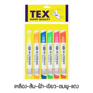 TEX เท็กซ์ 619 ปากกาไฮไลท์สีสะท้อนแสงด้ามเหลี่ยม แพ็ค 6 ด้าม - ครบสี