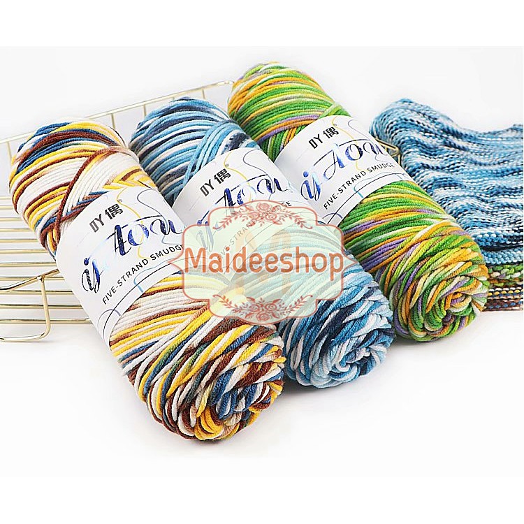 ไหมพรมคอตตอนนมเส้นใหญ่ 5Plyสีเหลือบ น้ำหนัก100กรัม MilkCotton Yarn