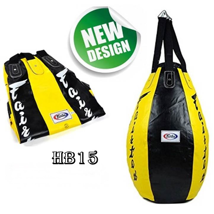 กระสอบทรายแฟร์แท็กซ์ HB15 สีเหลือง-ดำ  Fairtex Heavy Bag HB15 supper tear drop Training un-filled MMA Kickboxing k1