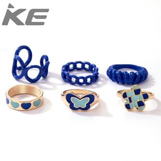 Irregular Exaggerated Jewelry Blue Drip Ring Set of Six Geometric Spray Paint Ring Set for gi