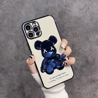 เคสโทรศัพท์มือถือ TPU ชุบไฟฟ้า กันกระแทก ลายหมีโหด 3D สีฟ้า สําหรับ Iphone 13 12 11 Pro Max Xs Max Xr 8 7Plus